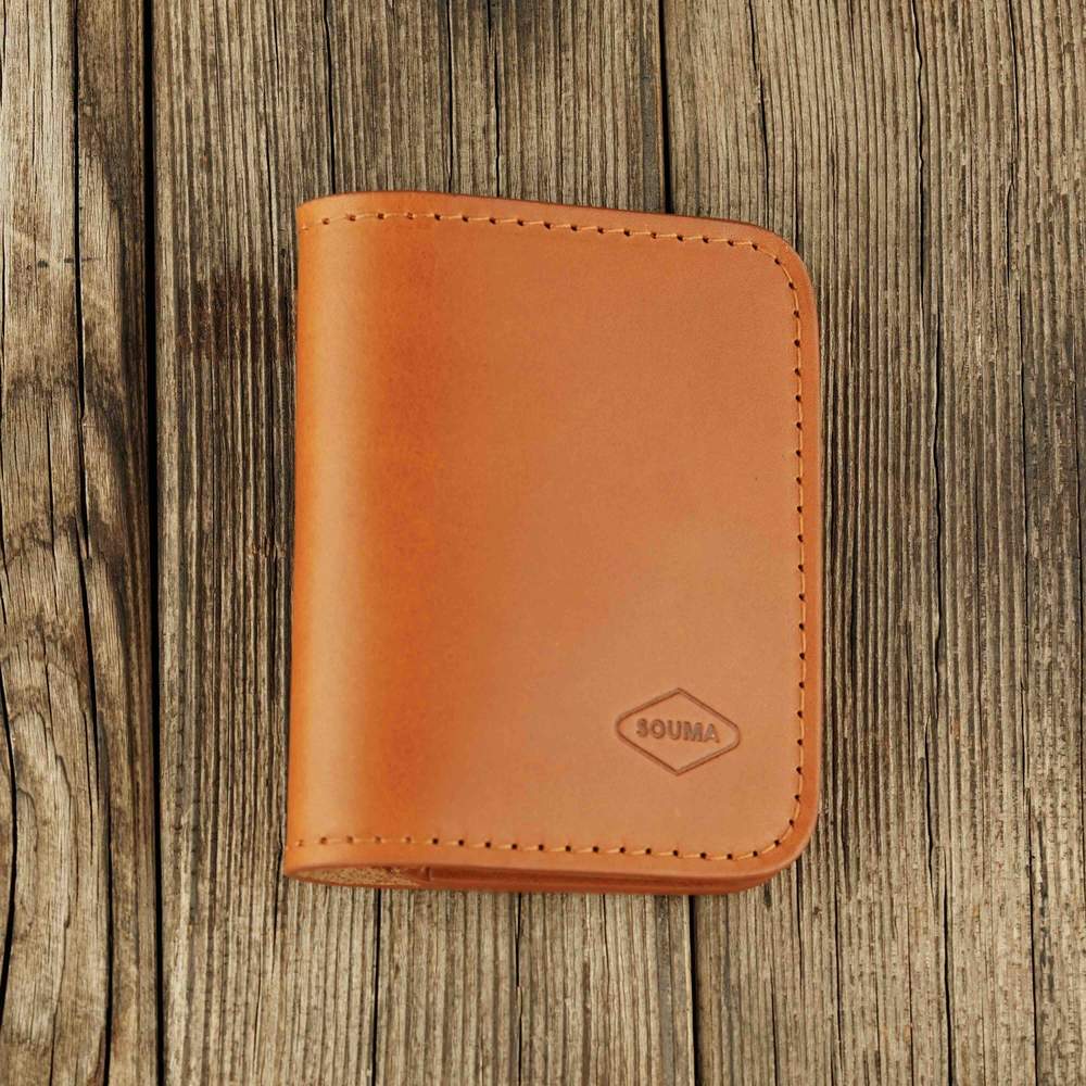 Honey leather cardholder with slot on Apple AirTag slot, front side