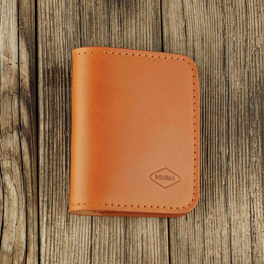 Honey leather cardholder with slot on Apple AirTag slot, front side
