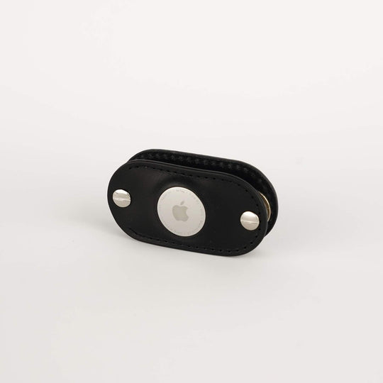 Black leather AirTag key organizer white background