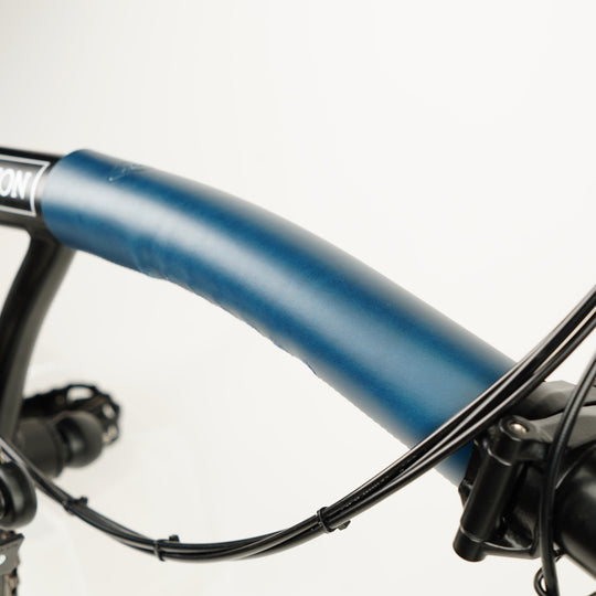 Long Frame Leather Protector for Brompton - Velcro, blue color, close-up another angle