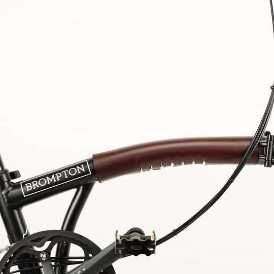 Long Frame Leather Protector for Brompton - Velcro, brown color, further away