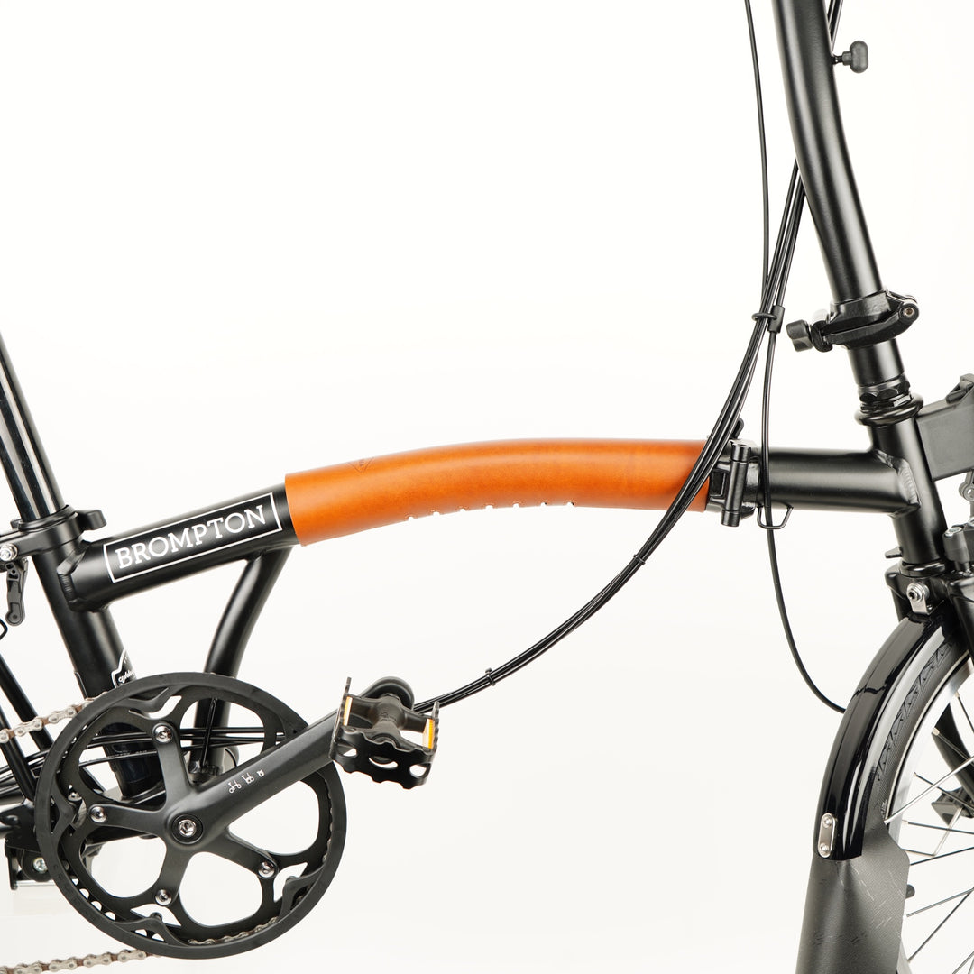 Long Frame Leather Protector for Brompton - Velcro, honey color, further away