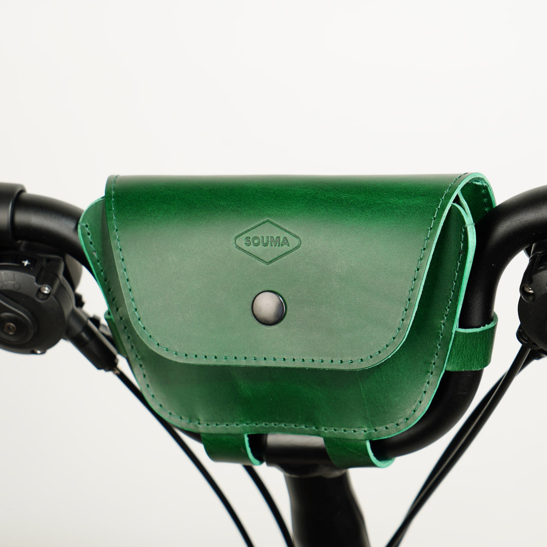 Brompton 2017+ Leather Handlebar Bag Green detail