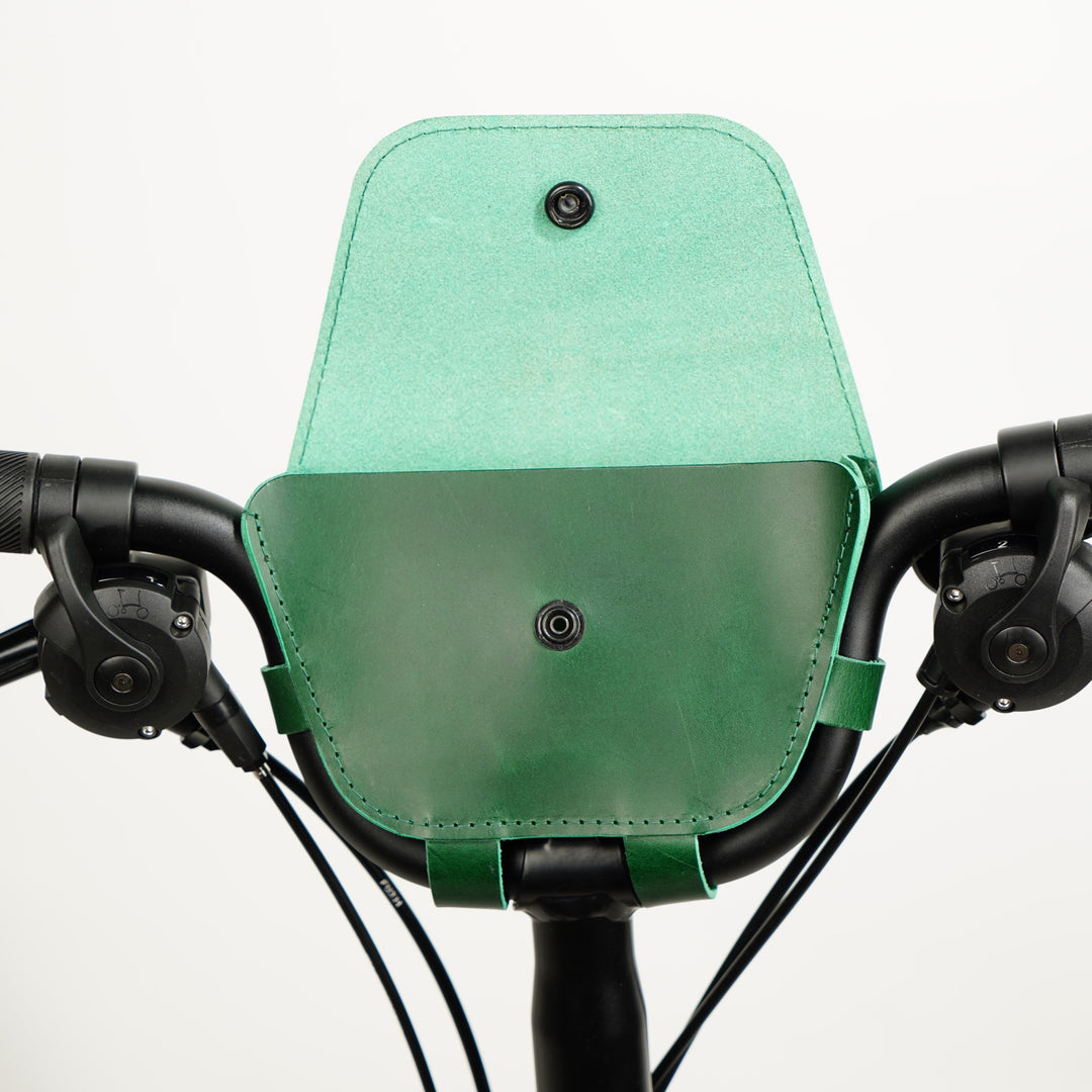 Brompton Bag for handlebars Souma Leather Green, open