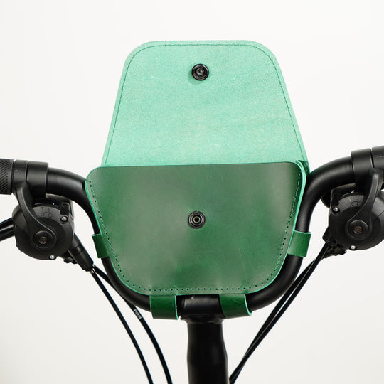 Brompton Bag for handlebars Souma Leather Green, open