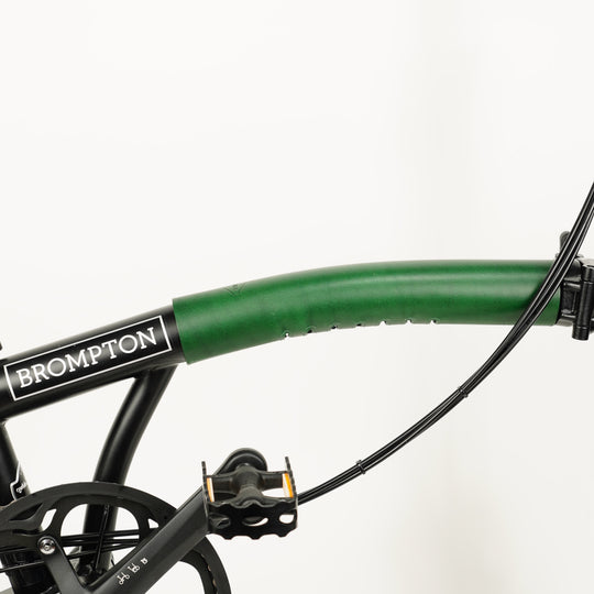 Long Frame Leather Protector for Brompton - Velcro, green color further away view