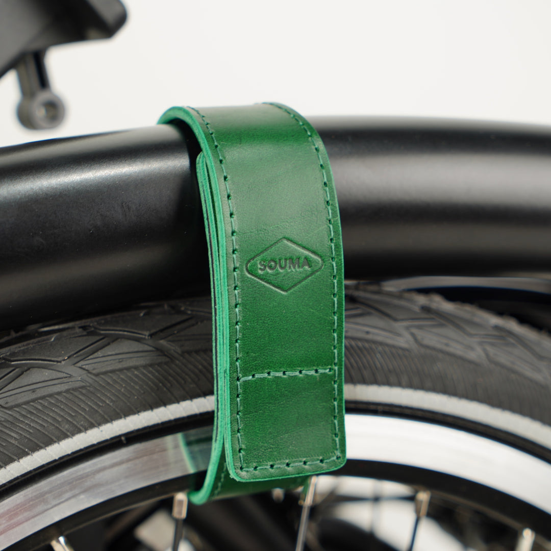 Leather Brompton wheel frame strap and trousers strap 2in1 - Brompton accessories - Souma Leather