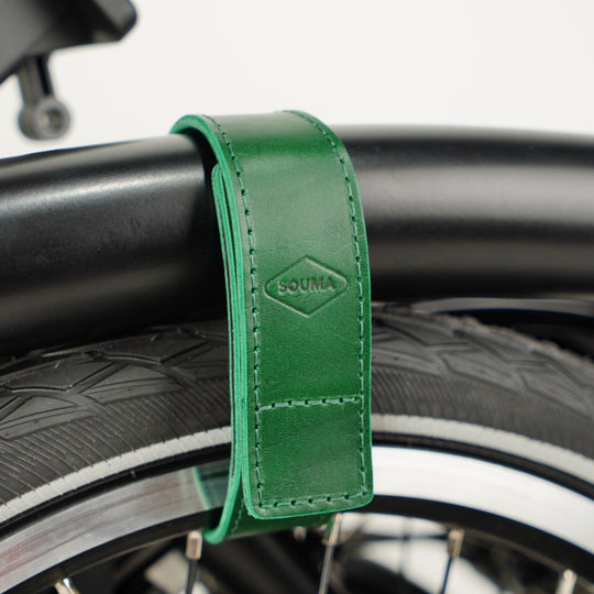 Leather Brompton wheel frame strap and trousers strap 2in1 - Brompton accessories - Souma Leather