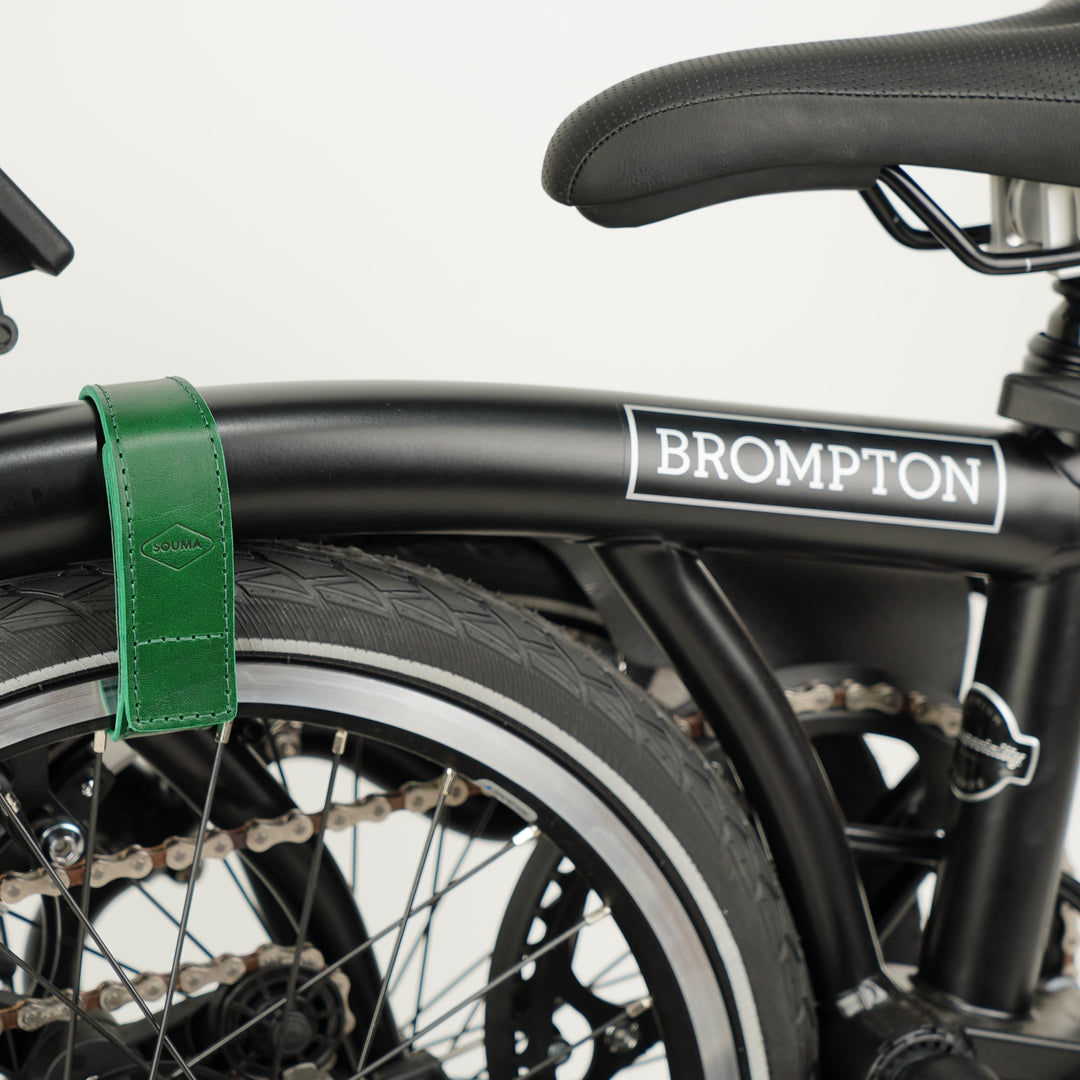 Leather Brompton wheel frame strap and trousers strap 2in1 - Brompton accessories - Souma Leather