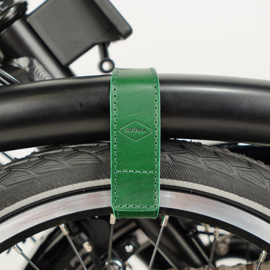 Leather Brompton wheel frame strap and trousers strap 2in1 - Brompton accessories - Souma Leather