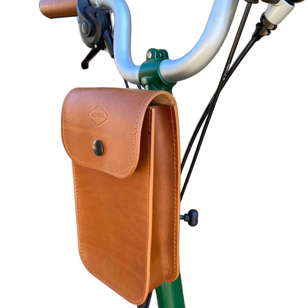 Brompton Leather Handlebar Bag - Large Souma Leather honey side view