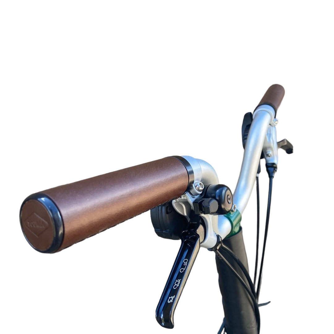 Unibody Leather Handlebar Grips for Brompton bicycle brown color white background