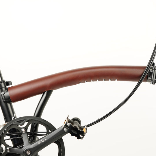 Full Frame Leather Protector Set for Brompton Bicycle - Velcro, close-up of main frame cover, brown color