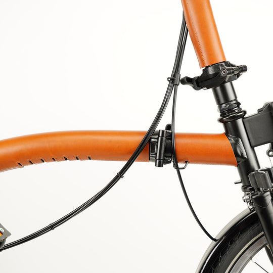 Full Frame Leather Protector Set for Brompton Bicycle - Velcro, close-up cut out