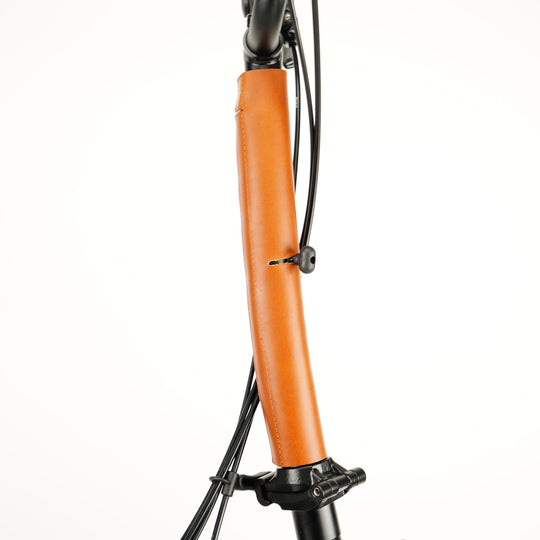 Full Frame Leather Protector Set for Brompton Bicycle - Velcro, close-up of stem cover honey color
