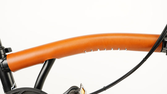 Full Frame Leather Protector Set for Brompton Bicycle - Velcro, close-up of main frame cover in color honey