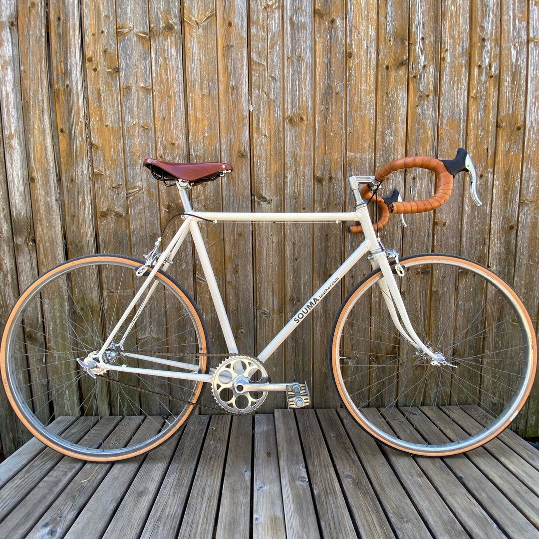 Bicycle with leather accessories and handlebar tape