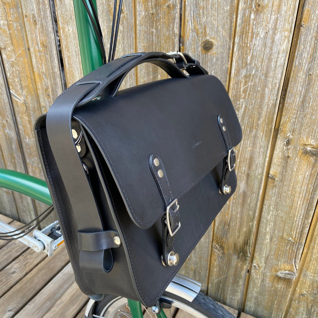 Brompton Bag / Leather Briefcase Souma Leather black front view