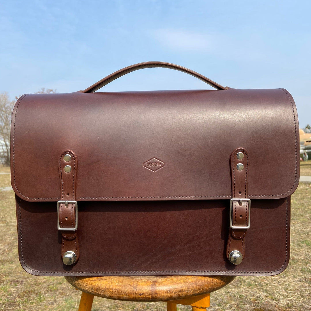 Leather Camera Bag for Brompton Souma Leather brown front view