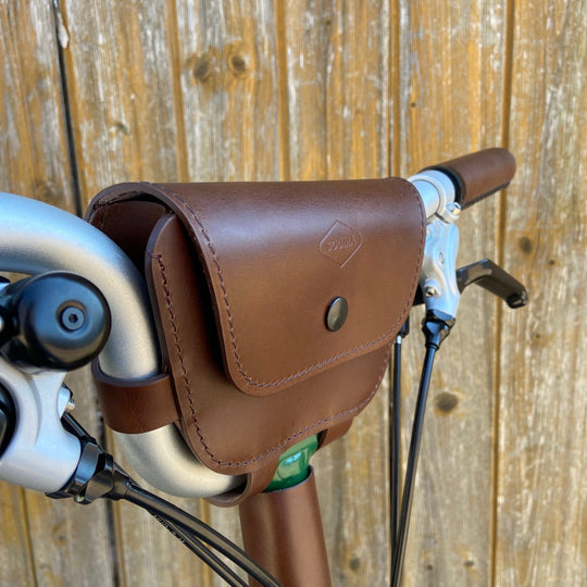 Brompton 2017+ Leather Handlebar Bag Souma Leather Brown Black snap buttons