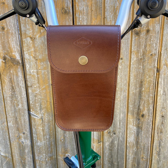 Brompton Leather Handlebar Bag - Large Souma Leather brown front view