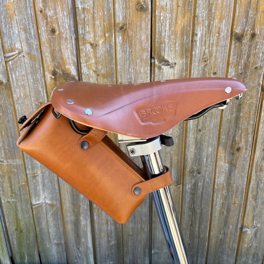 Leather Saddle Bag for Bicycles and Brompton bicycle Souma Leather Large Honey color 