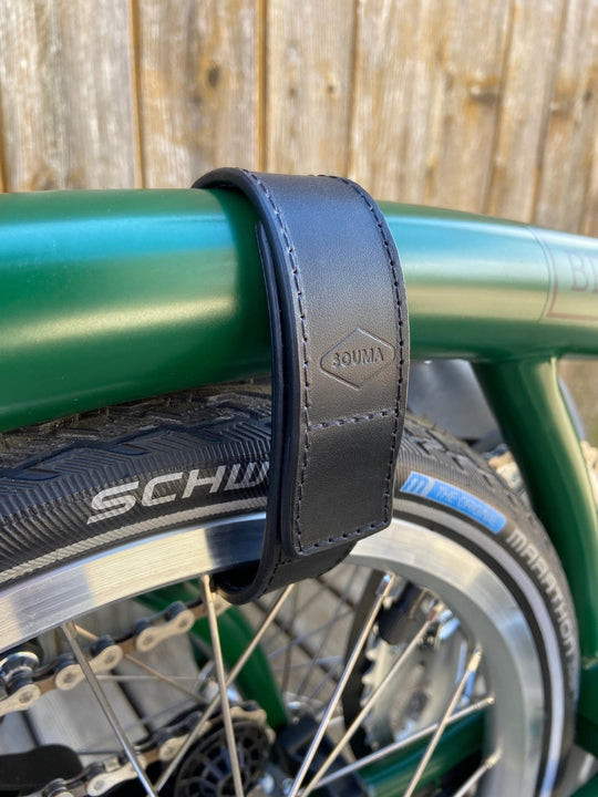 Leather Brompton wheel frame strap and trousers strap 2in1 - Brompton accessories - Souma Leather