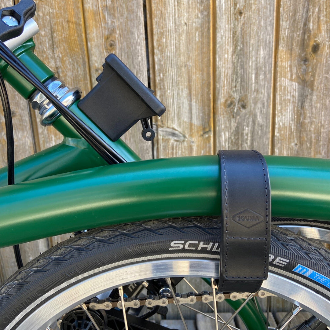 Leather Brompton wheel frame strap and trousers strap 2in1 - Brompton accessories - Souma Leather