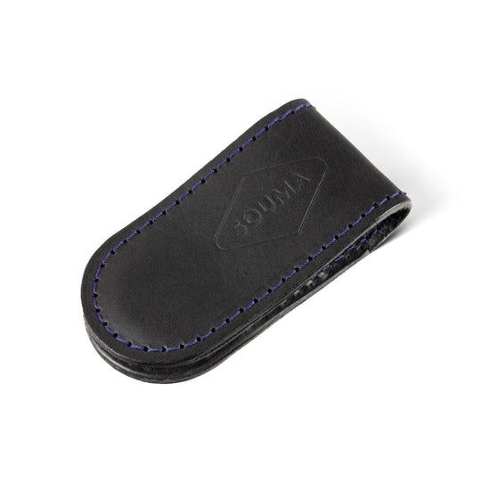 Magnetic Money Clip Souma Leather Black - Navy Blue stitching 