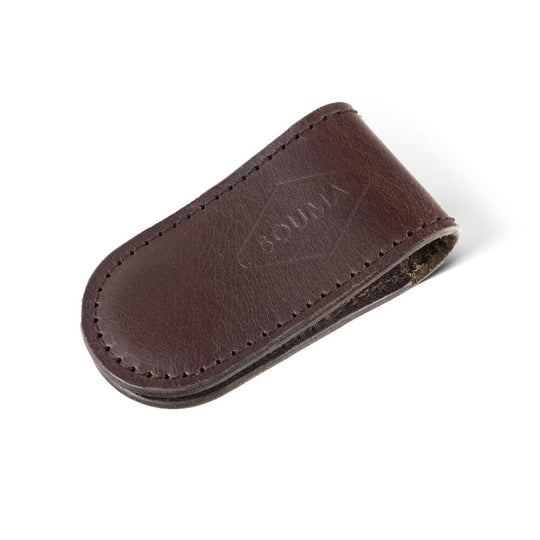 Magnetic Money Clip Souma Leather Brown - Dark stitching 