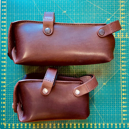 Leather Saddle Bag for Bicycles and Brompton bicycle Souma Leather size comparison side view