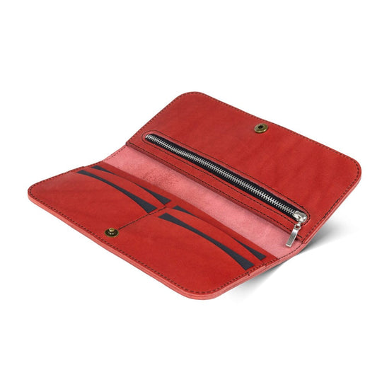 Women's Leather Wallet - Fold Souma Leather red, open on white background