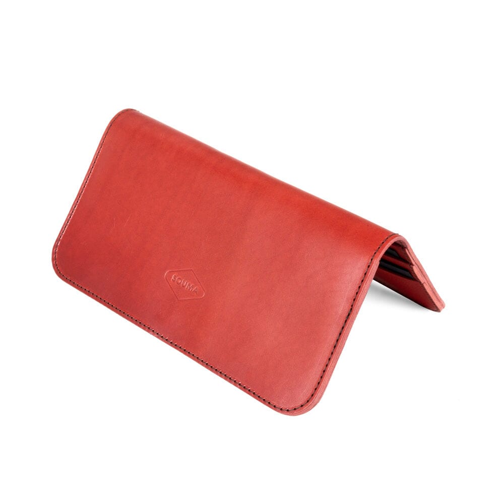 Women's Leather Wallet - Fold Souma Leather, red on white background 